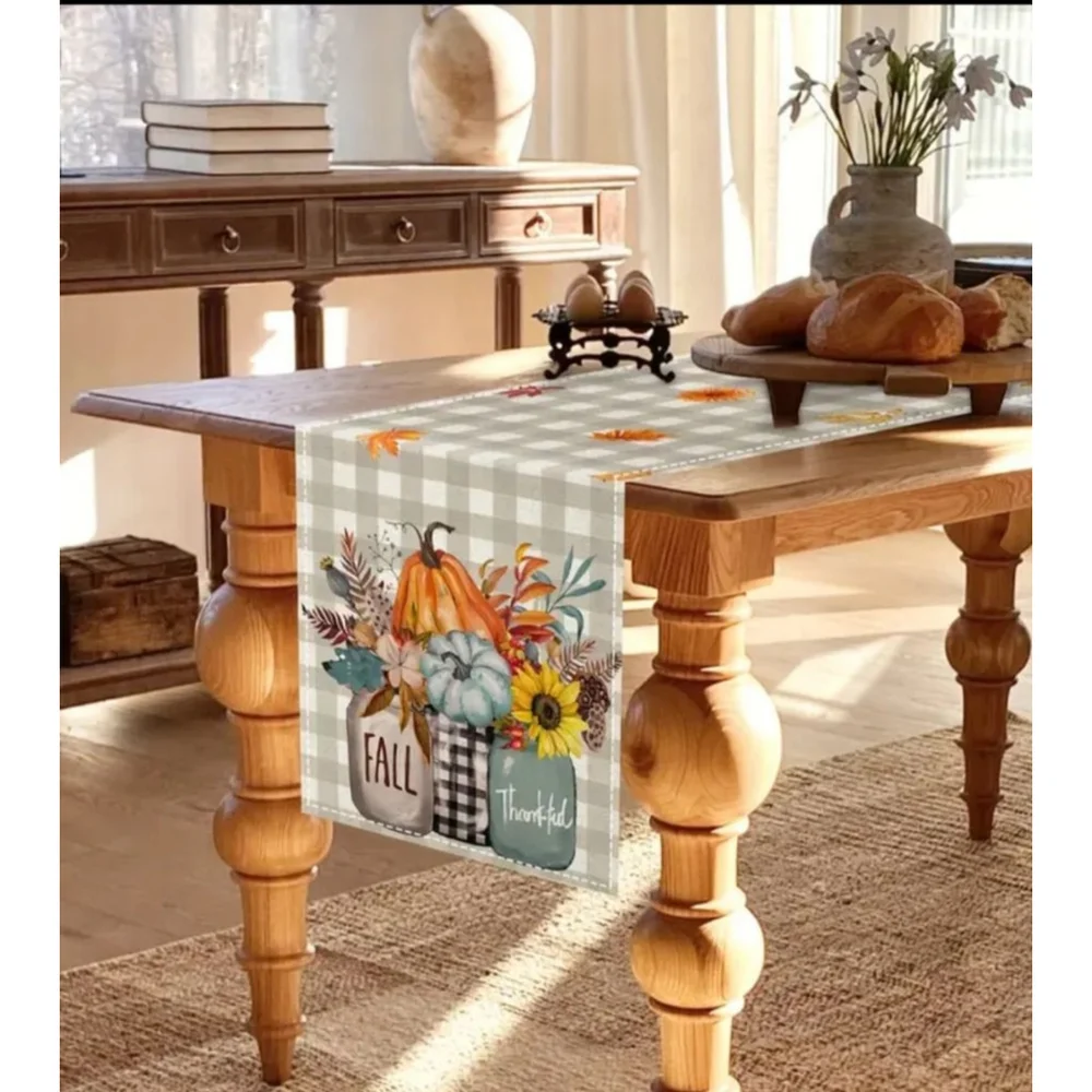 Table Runner, Fall, Gray, White, 13x48 inch